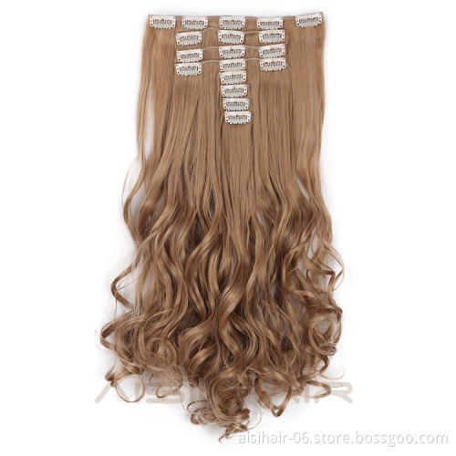 Aisi Hair Heat Resistant Full Head Hairpieces 8 Pcs 18 Clips Long Wavy Hair Extensions Brown Blonde Hair Extensions